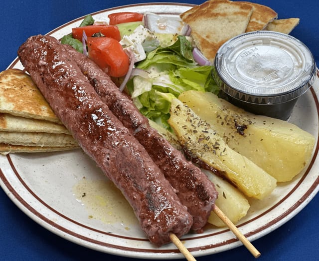 Opa Kebob Giaourtlou Platter (Ground Beef Lamb Skewer).