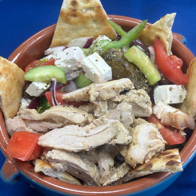Large Greek Salad With Chicken Gyro.