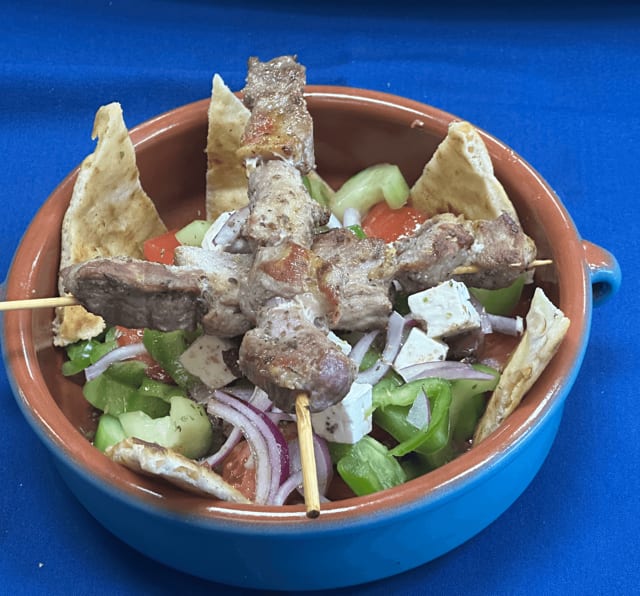 Village Salad With 2 Skewers Pork Or Chicken.