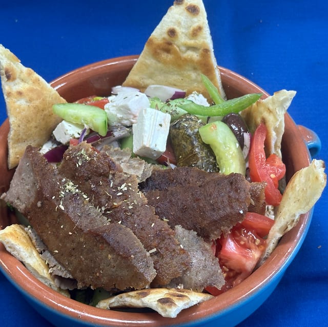 Large Greek Salad With Beef & Lamb Gyro Meat.